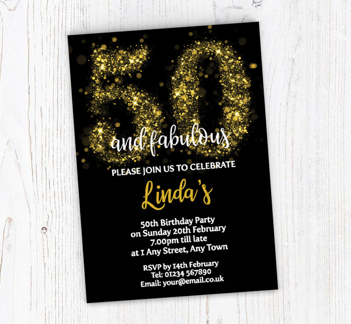 Sparkly 50th Birthday Party Invitations | Personalise Online Plus Free ...