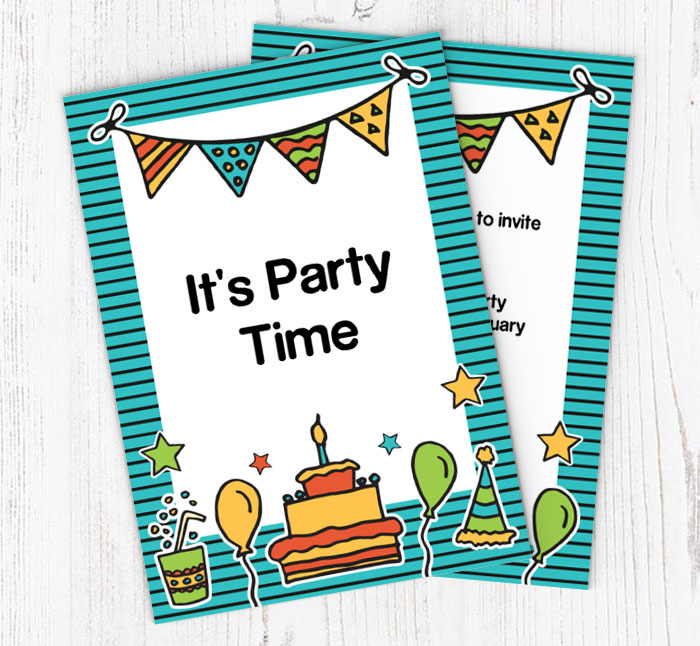 Bunting Cake and Balloons Party Invitations | Personalise Online Plus ...