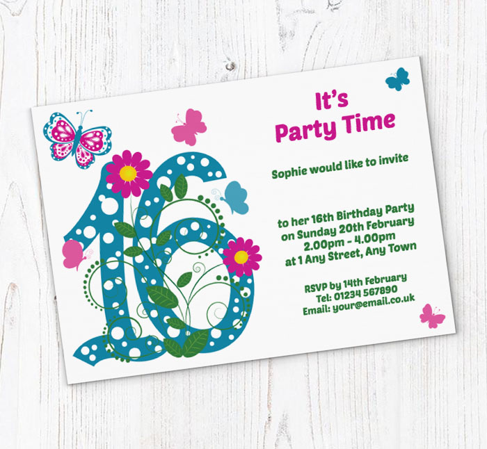 Butterfly 16th Birthday Party Invitations | Personalise Online Plus ...