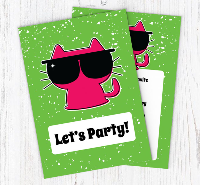 Pink Party Cat Party Invitations Personalise Online Plus Free 