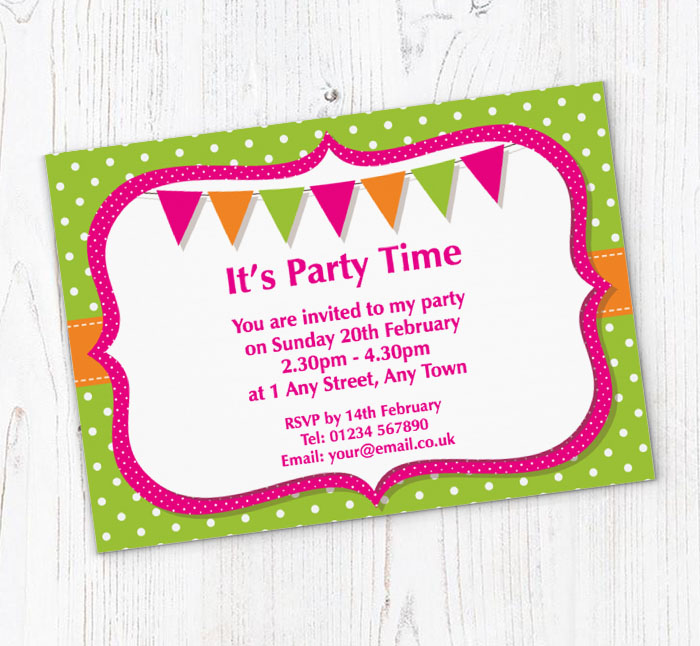 Dots and Bunting Party Invitations | Personalise Online Plus Free ...
