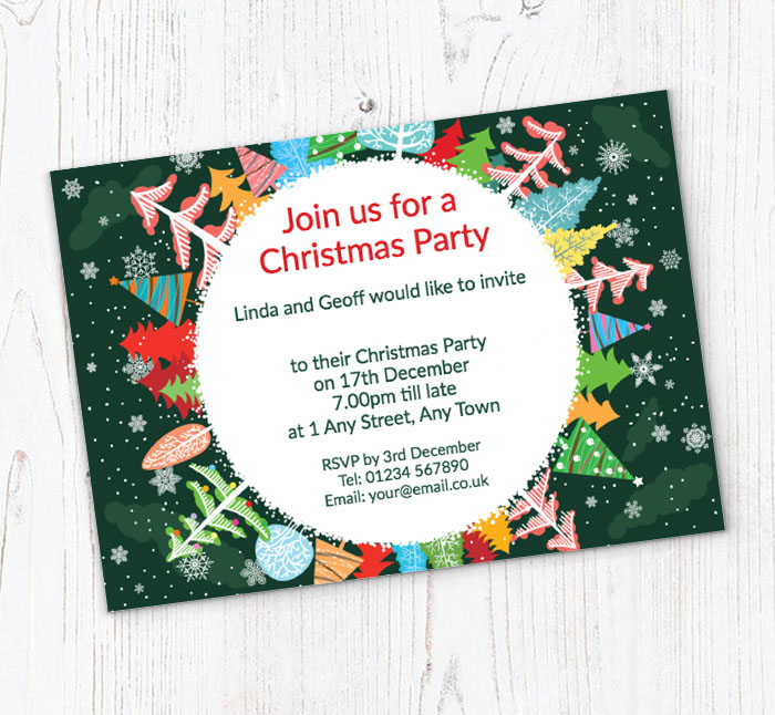 Green Christmas Circle Party Invitations | Personalise Online Plus Free ...