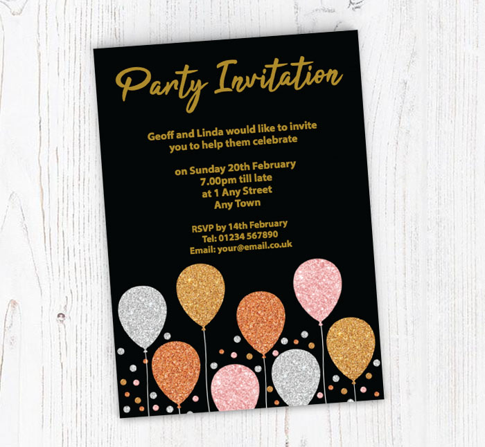 Glitter Balloons Party Invitations | Personalise Online Plus Free ...